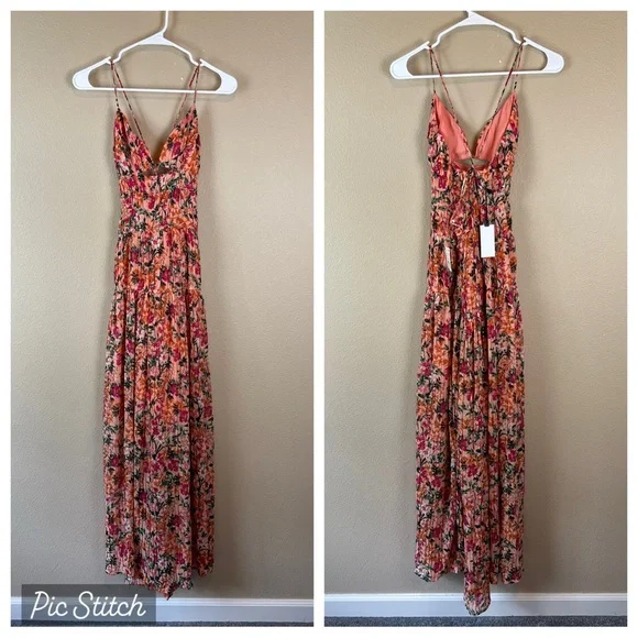 ASTR the label tropics plunge maxi dress in peach fuchsia floral - Picture 5 of 12